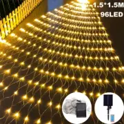 Solar 96 LED Light Net Mesh Fairy String Light Party Outdoor Garden Yard Decor