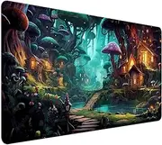 HUOCAIREN Mushroom Anime Desk Mat(35.4x15.7 in), Fairy Forest Large Gaming Mouse Pad for Laptop Computer, Tabletop Magic Play Mats Full Desk Mouse Pad, Fantasy Art XXL Playmat Mousepad
