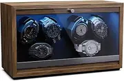 KAIGITE 6 Watch Winder for Automatic Watches, Super Quiet Motor, 4 Rotation Modes with LED Lights, Retractable Pillow, Black Walnut Wood Grain Watches Winder Box for Men and Women Watches
