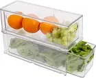 2 Pack Stackable Refrigerator Organizer Bins with Pull-Out Drawer, Drawable Clea