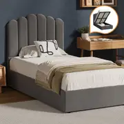 Oikiture Bed Frame King Single Size Gas Lift Bed Base With Storage Velvet KLON