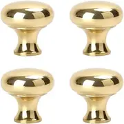 [RZDEAL] 4 PCS 1.0'' x 0.9'' Brass Mirror-Polished Pulls Round Brass Pulls Antique Simple and Elegant Pulls Solid Hardware Knobs for Furniture Cabinet Closet Drawer Box Door Handles