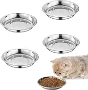 WEWAYKGJ Stainless Steel Shallow Cat Food Bowls Wide Cat Dish Puppy Bowls Whisker Fatigue Relief Cat Plates Elevated Stands Replacement Kitten Metal Plate 4 Pcs (6.06 Inch Dia.)
