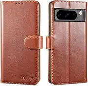 [Lensun] Genuine Leather Case for Google Pixel 8 Pro, Mobile Phone Case, Genuine Leather, Card Slot, Stand Function, Mobile Phone Case Leather Case for Google Pixel 8 Pro 5G – Dark Brown