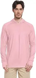 [GuoChe] Light Pink Mens Sun Hoodie Shirts UV Protection Long Sleeve Quick Dry UPF 50 + Mens Sun Shirts Mens Rash Guard Sun