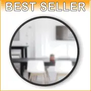 Large 24-Inch Round Mirror with Protective Rubber Frame for High-Traffic Areas