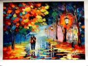 A Hand Signed Original Painting Couple in a Park 6 by Atef, Oil on Canvas