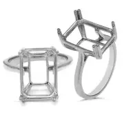 Emerald Cut 14x10 Solitaire Cocktail Ring Semi Mount In 14k White Gold (54841)
