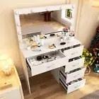 Large Dressing Table White Set W/ LED Lights Mirror Vanity Makeup Desk 5 Drawers