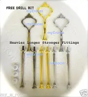 3x 2 or 3 tier HEAVY Crown Cake Stand Fittings Handle DIY Plate kit Silver Gold