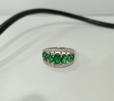 2Ct Oval Cut Simulated Emerald Women's Engagement Ring 14K White Gold Plated