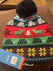 NEW Aldi Gear Beanie Hat with Pom Pom - Christmas Reindeer Holiday Winter Hat