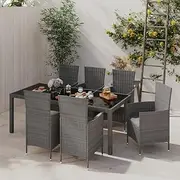 Patio Furniture Sets 7 Piece Outdoor Dining Set with Cushions Poly Rattan Grey