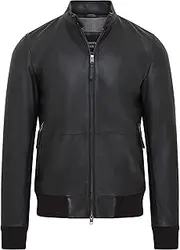 [Infinity Leather] Men's Retro Black MA-1 Casual Leather Varsity Bomber Jacket