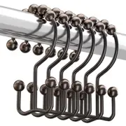 Shower Curtain Hooks Rings, Rust-Resistant Metal Double Glide Shower Bronze