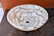 White Agate Stone Sink, Kitchen Vessel Sink Bowl, Bathroom Decor Sink Decors