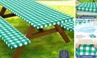 Picnic Table Cover with Bench Covers, Waterproof 30" x 72" Green and White