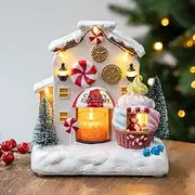 [ZQQLITE] Christmas Village House, Snow River Building Figurines, Revolving Kids Snowman (7.87 in, Candy House)