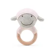 The Peanutshell Lamb Wood Ring Teether 13cm Baby Teething Animal Toy Pink 0+