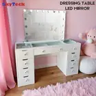 WHITE GLASS TOP MAKE-UP DRESSER TABLE WITH LED MIRROR WITH DRAWER KLDS11-W