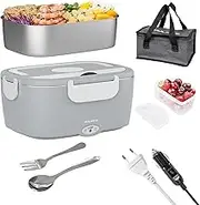 Nulmvic Electric Lunch Box for Food 75 W: 3-in-1 Lunch Box Electric Portable 12 V / 24 V / 220 V - 1.5 L Lunch Box Electric 304 Stainless Steel for Car Truck Office School (Grey)