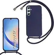 [Belzsxy] Silicone Mobile Phone Chain for Samsung Galaxy A34 5G, Case with Strap, Adjustable Mobile Phone Necklace Case, Necklace Case with Strap, Mobile Phone Case for Hanging, Case with Cord, Navy