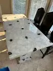 White Quartz & Blue Agate Dining Coffee Table Top, White Quartz Sofa Table