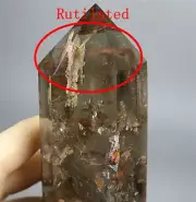 Natural stone inside Smoky Rutilated Quartz Crystal Wand Point Tower 1.14lb