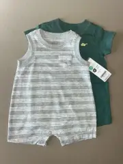 Set Of TWO Carter’s Baby Boys Newborn One-Piece Outfits~Gray/Teal, New With Tags
