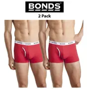 Mens Bonds Guyfront Trunk 2 Pack Cotton Stretch Seamfree Red Fly Sport MZVJ