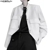 在飛比找蝦皮商城優惠-Incerun 男士韓版時尚蝴蝶鈕扣設計長袖休閒西裝外套