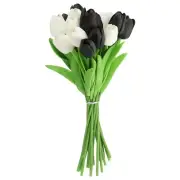 20pcs Tulips Artificial Flowers, Faux Flowers Fake Tulip Stems(Black/Pure White)