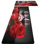 FNLNDO Red Wine Kitchen Rugs and Mats Set of 2 Modern Rose Anti Fatigue Kitch...