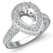 Diamond Engagement Filigree Ring Pear Semi Mount Halo Pave Set 14k W Gold 1.6Ctw