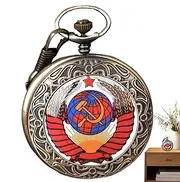 [Bsbkoj] Antique Pocket Watch Clock, Hammer Sickle Icon with Pentagram Design, Vintage Alloy Pocket Watch with Chain, Fashion Accessories for Men and Women, Versatile Accessory, Red, Se référer au
