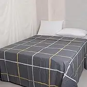Grey Flat Sheets California King Size 100 Percent Cotton Checked Printed Top Sheets Ultra Soft Bed Sheets Machine Washable