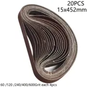 20pcs 15x452mm Sanding Belt 60-600 Grit For M10 Sander Adapter Polishing Machine