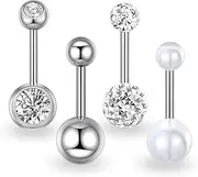 [Candyfancy] Belly Button Piercing Barbell Set 316L Surgical Steel 14 Gauge Belly Button Piercing 10 mm Zirconia Heart Belly Button Piercing Hanging Navel Piercing Jewellery for Men and Women