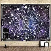 Hihealer Sun Moon Star Tapestry Wall Hanging Stars Space Psychedelic Black and White Wall Tapestry for Bedroom Home Wall Décor (Cosmos Aquamarine, 60x80 Inches, 150x200 cm)
