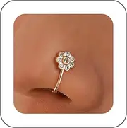 Aneneiceera Vintage Crystal Flower Nose Ring Hoop Gold Rhinestone Nose Ring Stud Tiny Round Nose Screw Stud Ring Boho Cz No Piercing Nose Hoop Clip on Nose Ring Jewelry for Women (Gold)