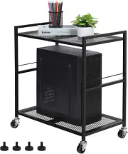 Computer Tower Stand, PC Tower Stand Metal Mobile CPU Holder Stand Cart with Cas