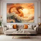 Dragon, Modern Chinese Golden Sunset Wall Art Canvas Unframed Print Art