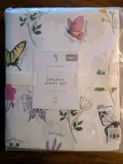 POTTERY BARN KIDS Botanical Butterfly Organic Sheet Set - Full - NWT