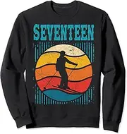 [X.Style] 17th Birthday Retro Ski Skiing 17 Year Old Boys Girls Sweatshirt ds412 Sweater (2XL) Black