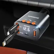 Small Bluetooth 5.3 Car Adapter with Retractable Cables, 69W Retractable Car