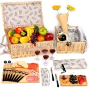 Dual Wicker Picnic Basket Set with Blanket Charcuterie Boards for 2/4/6 -