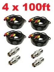 4x100 Feet Video and Power Cable for CCTV Security Cameras FIT Swann Cameras