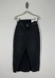 Nwt American Eagle High Rise Maxi Jean Skirt Size 00 Black Front Split Stretch
