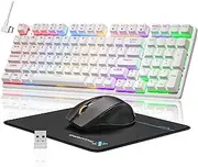 Wireless Mechanical Gaming Keyboard and Mouse, 98 Keys RGB Backlit Blue Switch Keyboards, Ergonomic Wireless Gaming Mice with Mouse Pad, 3-Mode USB-C/2.4G/BT5.0, Anti-Ghosting for PC Laptop Gamer