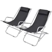 Reclining Deck Chairs 2 pcs Steel Black vidaXL